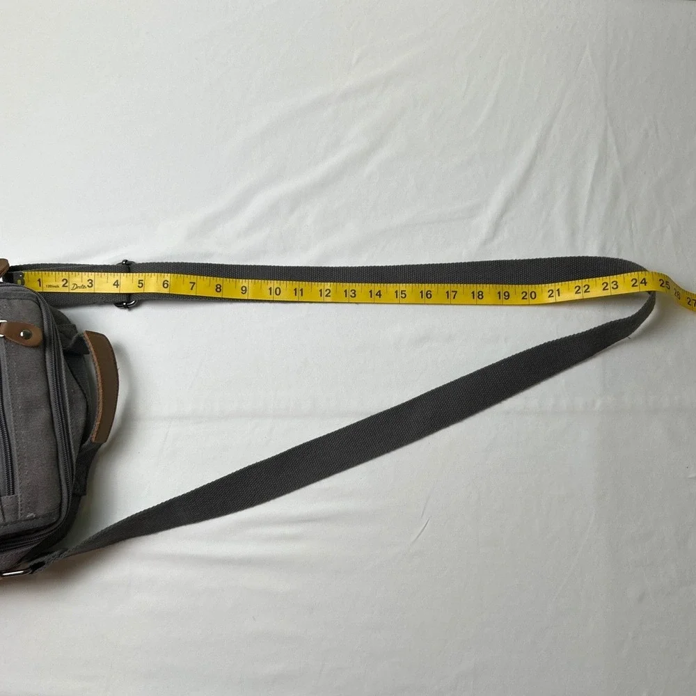 Plambag Mens Gray Canvas Multi Pocket Messenger Crossbody Bag Medium Gray